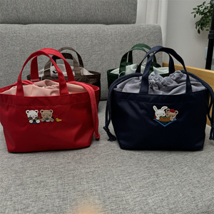 新品familiar 日本卡通刺绣小熊妈咪包手提包休闲抽绳便当包