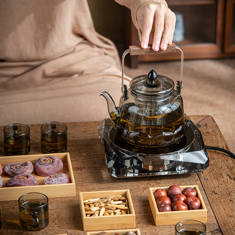 围炉煮茶水晶黑晶炉电炉煮茶炉家用办公玻璃壶茶具套组功夫泡茶壶