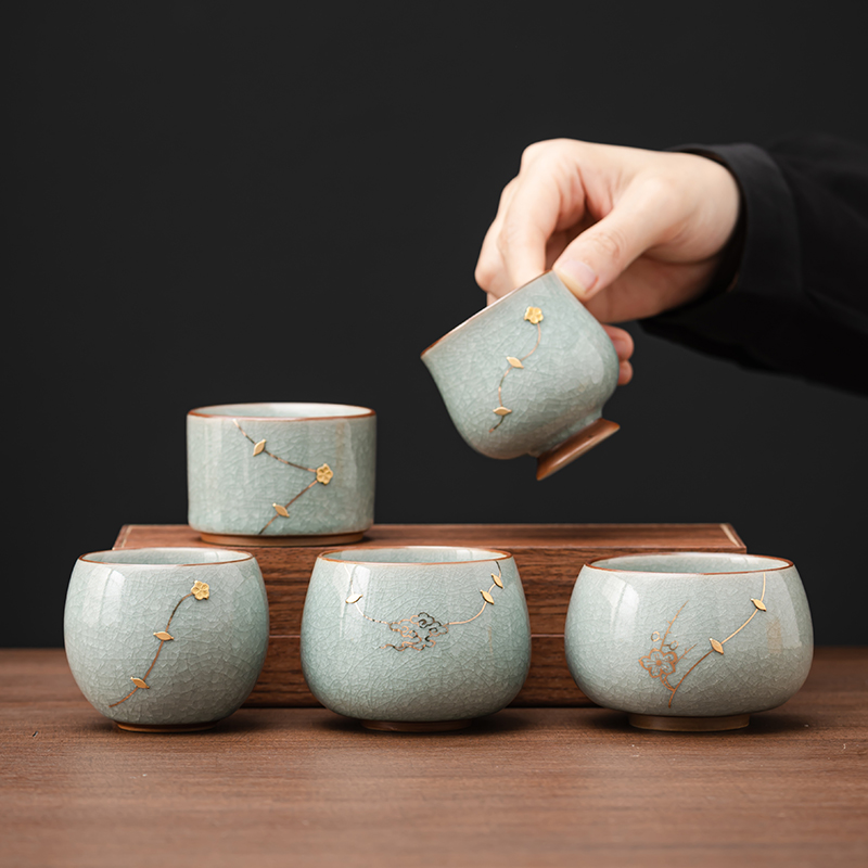 锔钉冰花汝窑茶杯2025新款高端功夫陶瓷品茗主人杯送礼长辈