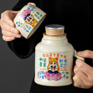 汝窑美少女小暖壶马克杯陶瓷焖泡水杯家用泡茶杯子女士定制喝茶杯