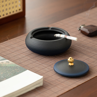 创意复古烟灰缸陶瓷带盖防飞灰家用客厅茶桌中式办公室大烟缸防风