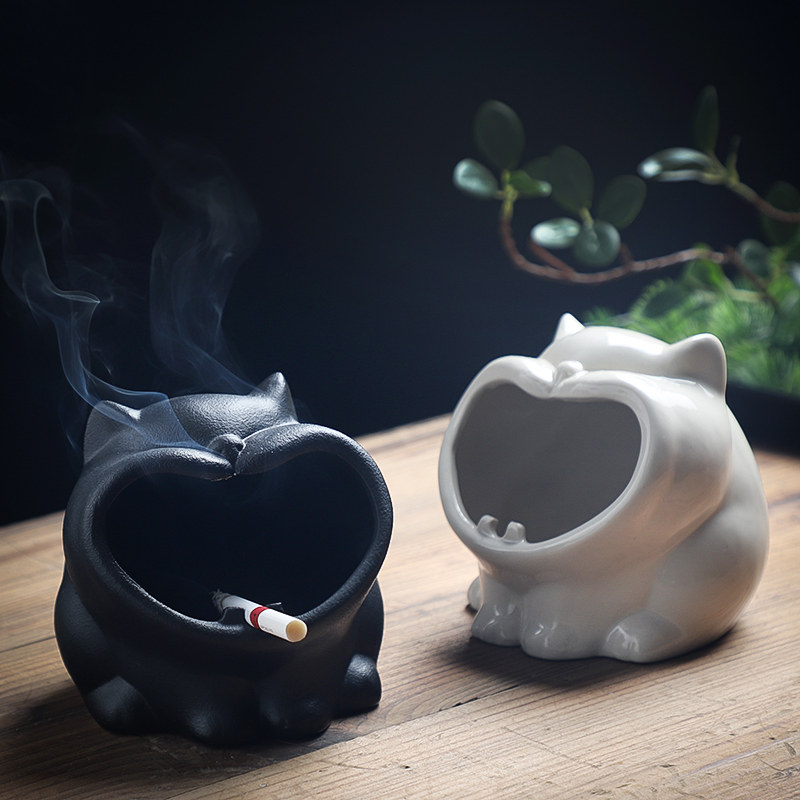陶瓷烟灰缸卡通动物猫个性创意大号防风家用办公室多功能烟灰缸