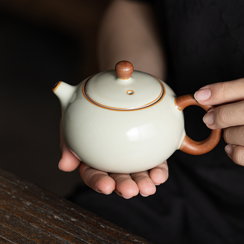 汝瓷泡茶壶防烫米黄汝窑茶壶泡茶单壶陶瓷茶具家用喝茶西施壶套装