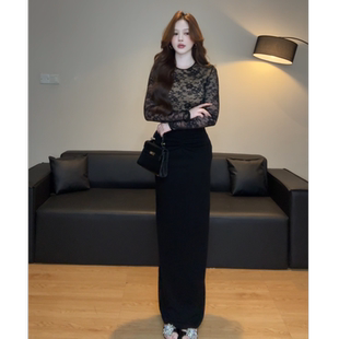 金南一 秋季连衣裙蕾丝长袖修身长裙