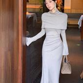 长袖 显瘦鱼尾裙 气质高级感内搭打底修身 针织连衣裙女秋冬新款 法式