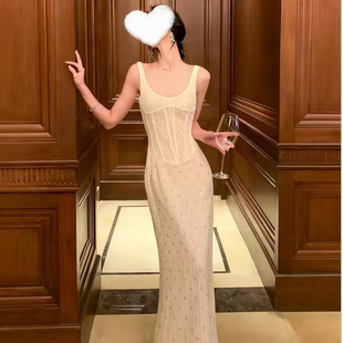 优雅法式 蕾丝包臀裙礼服 重工鱼骨收腰显瘦吊带连衣裙新款