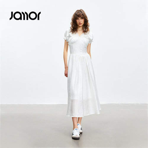 Jamor白色连衣裙长裙清新女装2026秋夏季新款