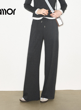 Jamor加墨时尚直筒休闲裤子松紧系带阔腿裤显瘦2025秋冬季新款