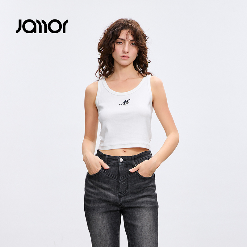 【商场同款】Jamor白色针织小背心上衣2025夏季新款JAI562716