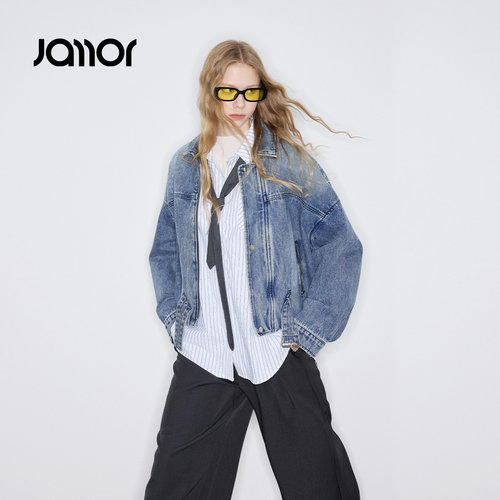 【设计师系列】Jamor加墨时尚牛仔外套春季新款女士帅气潮流