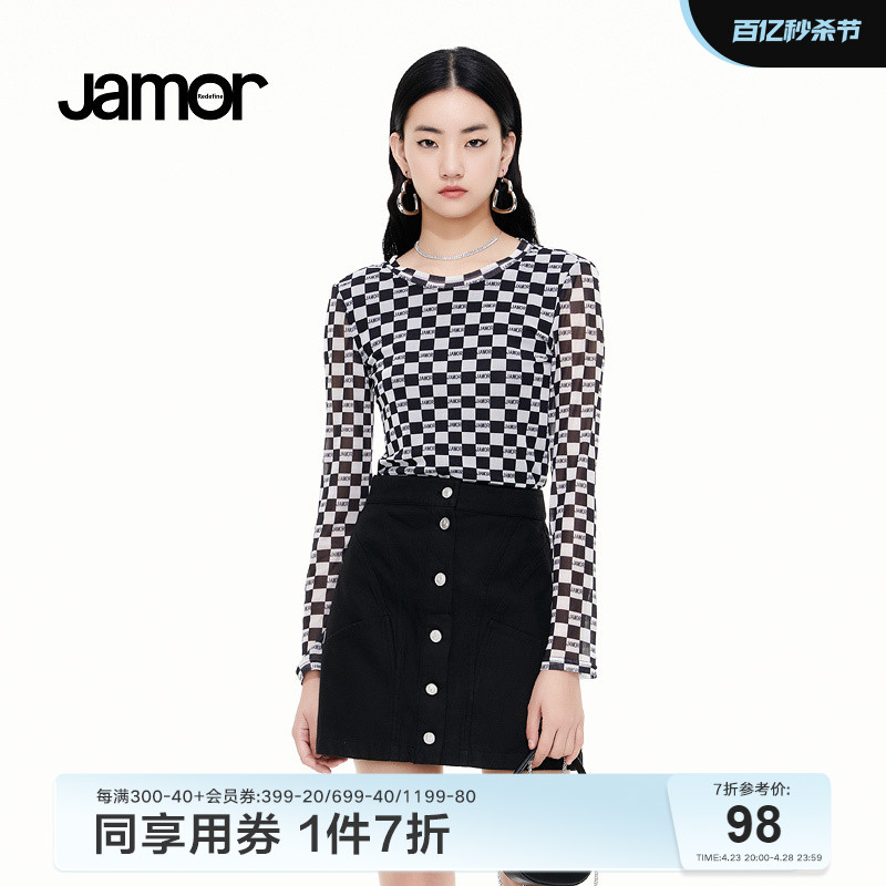 Jamor棋盘格时尚长袖T恤