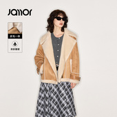 上衣2025冬季 Jamor加墨时尚 毛绒机车风拼接保暖外套高级感女装 新