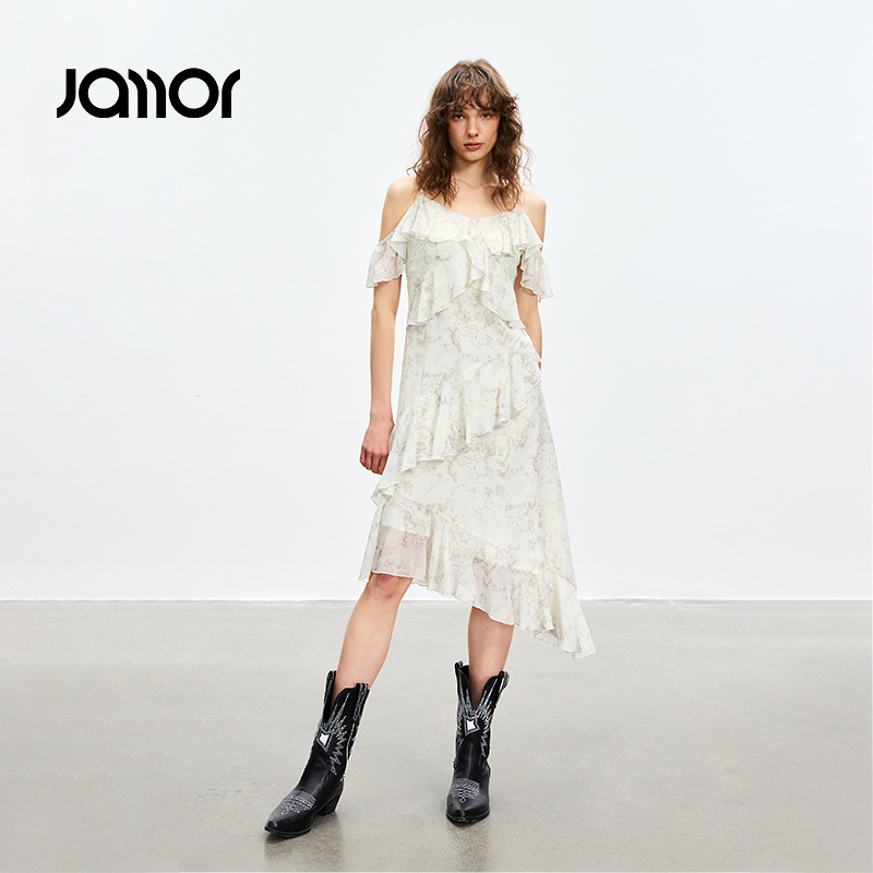 Jamor碎花荷叶边吊带连衣裙法式2025夏季新款连衣裙裙子