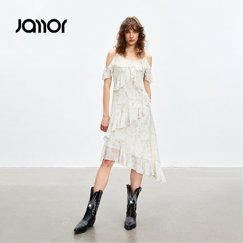 Jamor碎花荷叶边吊带连衣裙法式2025夏季新款连衣裙裙子