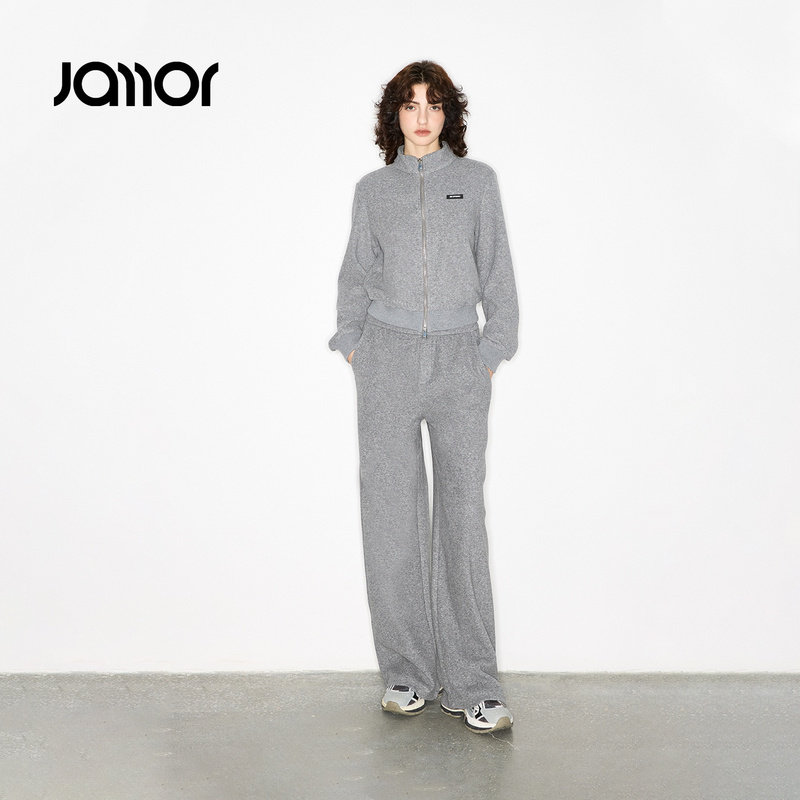 Jamor加墨时尚小立领休闲外套直筒休闲裤显瘦2025秋冬新款