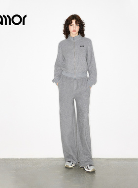 Jamor加墨时尚小立领休闲外套直筒休闲裤显瘦2025秋冬新款