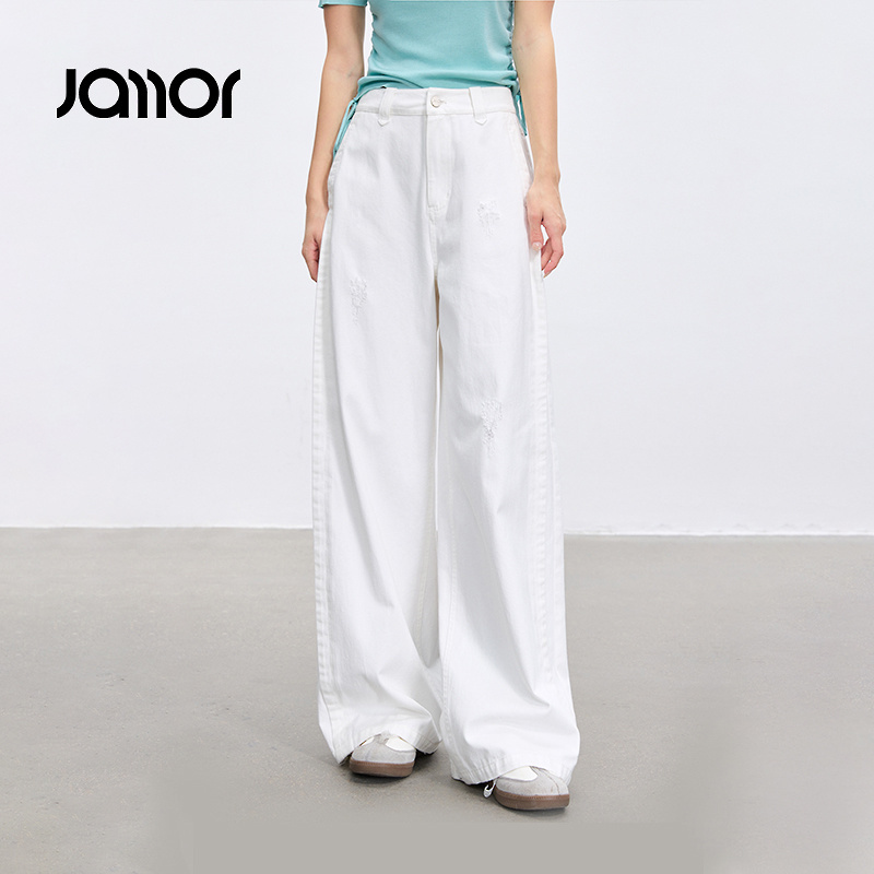 【商场同款】Jamor时尚白色牛仔裤直筒显瘦2025夏季新款JAN562665
