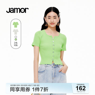 Jamor时尚甜美针织圆领短袖