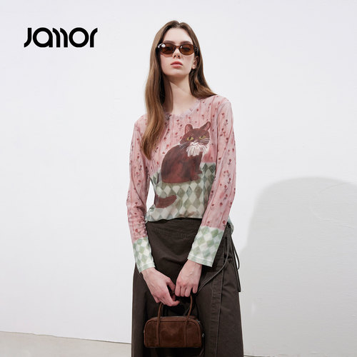 Jamor加墨时尚萌宠薄款皮肤衣T恤减龄上衣罩衫2026夏装新款女流行
