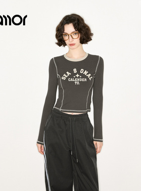 Jamor加墨时尚长袖打底T恤上衣修身显瘦款2025秋冬季新款女装