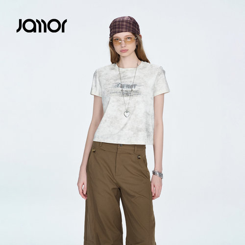 Jamor加墨时尚渐变扎染短袖T恤上衣女2026夏季新款