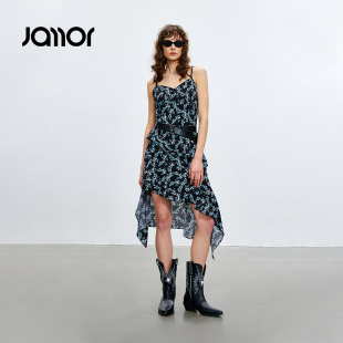 【商场同款】Jamor不规则雪纺吊带连衣裙子2025夏季新款JAL565931