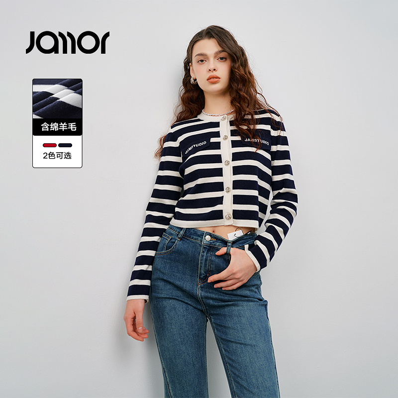 经典撞色条纹 时尚圆领