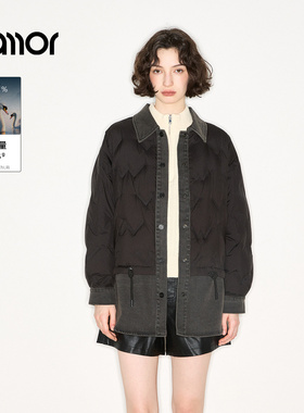 【商场同款】Jamor加墨时尚轻薄羽绒服牛仔拼接设计外套2025冬新