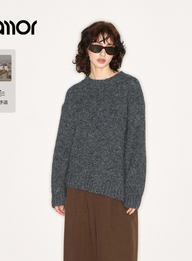 Jamor加墨时尚高级灰圆领针织衫毛衣简约女装上衣2025秋冬新款