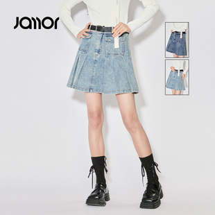 新款 Jamor牛仔半身裙百褶半裙子2025夏裝 顯瘦裙學(xué)院風(fēng)短半身裙