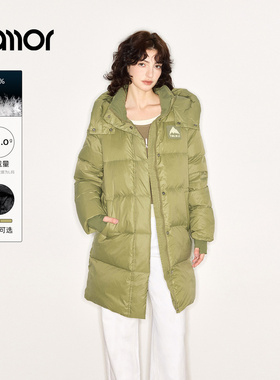 Jamor加墨时尚鹅绒服羽绒服中长款保暖外套高级连帽2025冬季新款