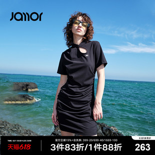 连衣裙女2024夏季 新款 新中式 Jamor时尚 改良下摆褶皱辣妹连衣裙