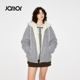 Jamor加墨时尚休闲连帽毛绒保暖棉服棉衣外套2025冬季新款