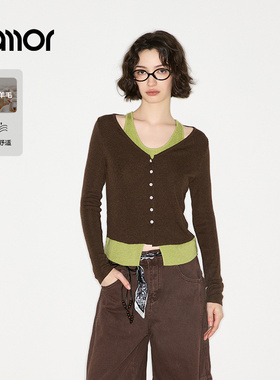 Jamor加墨撞色假两件针织衫上衣修身辣妹潮流2025秋冬季新款