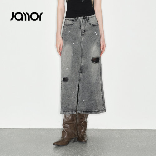 【设计师系列】Jamor加墨时尚牛仔半身裙子破洞开叉2026春夏新款