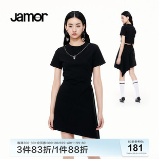 Jamor黑色连衣裙修身 时尚 新款 辣妹夏装 显瘦裙子辣妹设计感潮