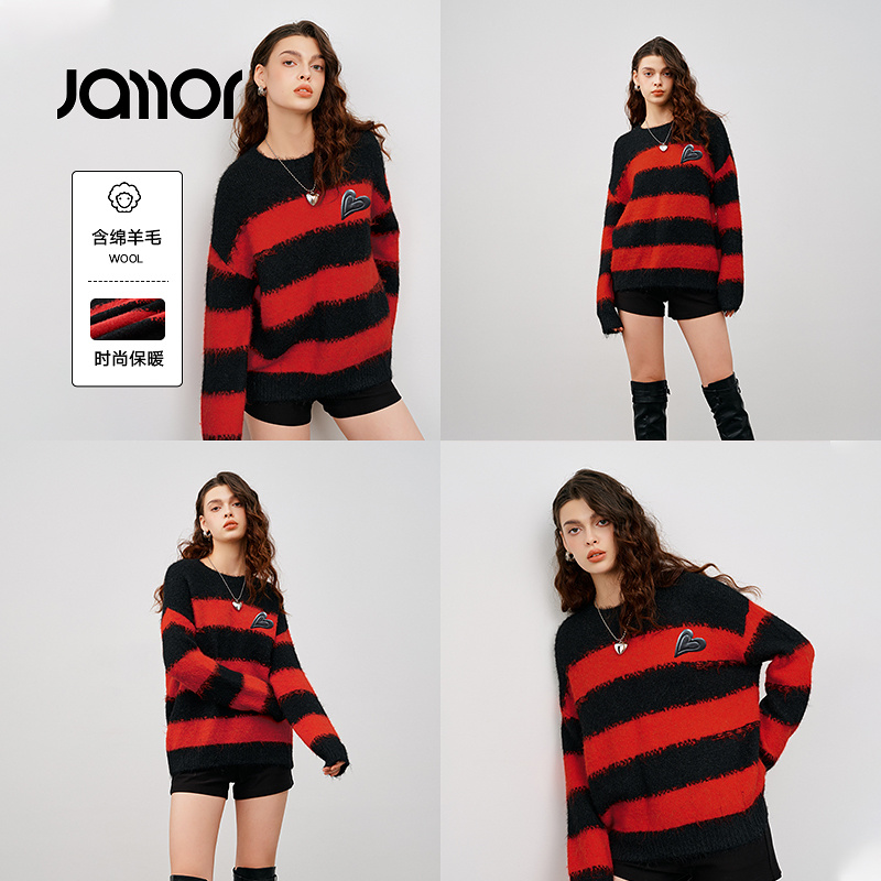 黑红撞色  时尚休闲 可拆卸胸针