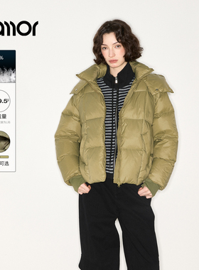 Jamor加墨纯色鹅绒保暖羽绒服简约时尚连帽外套女装2025冬季新款