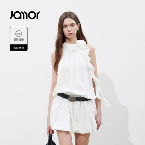 Jamor加墨时尚挂脖无袖连衣裙甜辣风2026夏季新款女