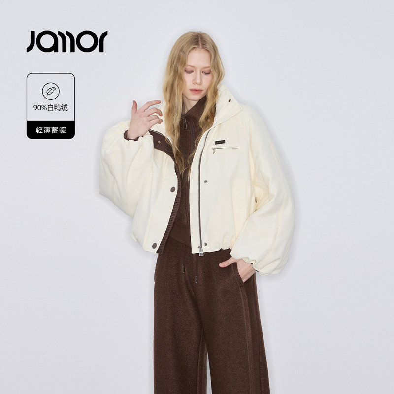 Jamor加墨时尚白色羽绒服工装风帅气短款保暖外套2025冬季新款