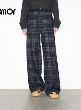 【商场同款】Jamor加墨复古格纹休闲裤子直筒裤2025冬季新款