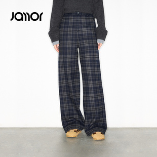 【商场同款】Jamor加墨复古格纹休闲裤子直筒裤2025冬季新款
