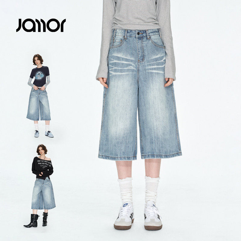 Jamor加墨水洗阔腿牛仔七分裤显瘦时尚休闲女装裤子2026秋季新款