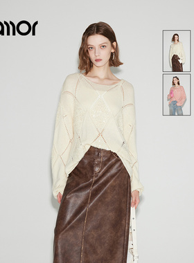 【商场同款】Jamor加墨圆领针织衫24秋冬镂空通勤罩衫JAZ474055