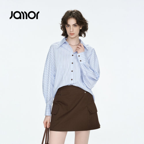 Jamor加墨时尚条纹衬衫女装上衣2026秋季新款