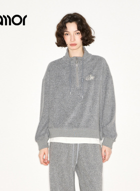 Jamor加墨时尚拼接半高领卫衣上衣2025秋冬新款休闲简约