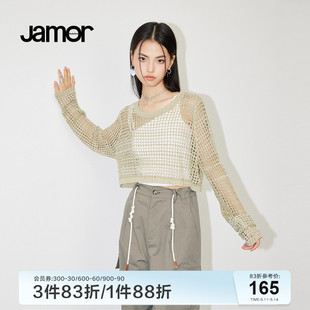 女早春新款 辣妹美式 针织衫 Jamor镂空上衣罩衫 复古短上衣外搭加末