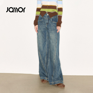 Jamor加墨时尚水洗牛仔裤休闲显瘦弯刀2025秋冬新款裤子