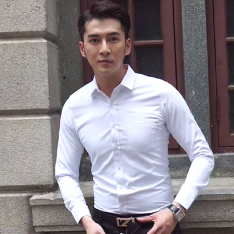 青少年 纯色长袖 衬衫男商务休闲修身工作服学生青年男士衬衫男装