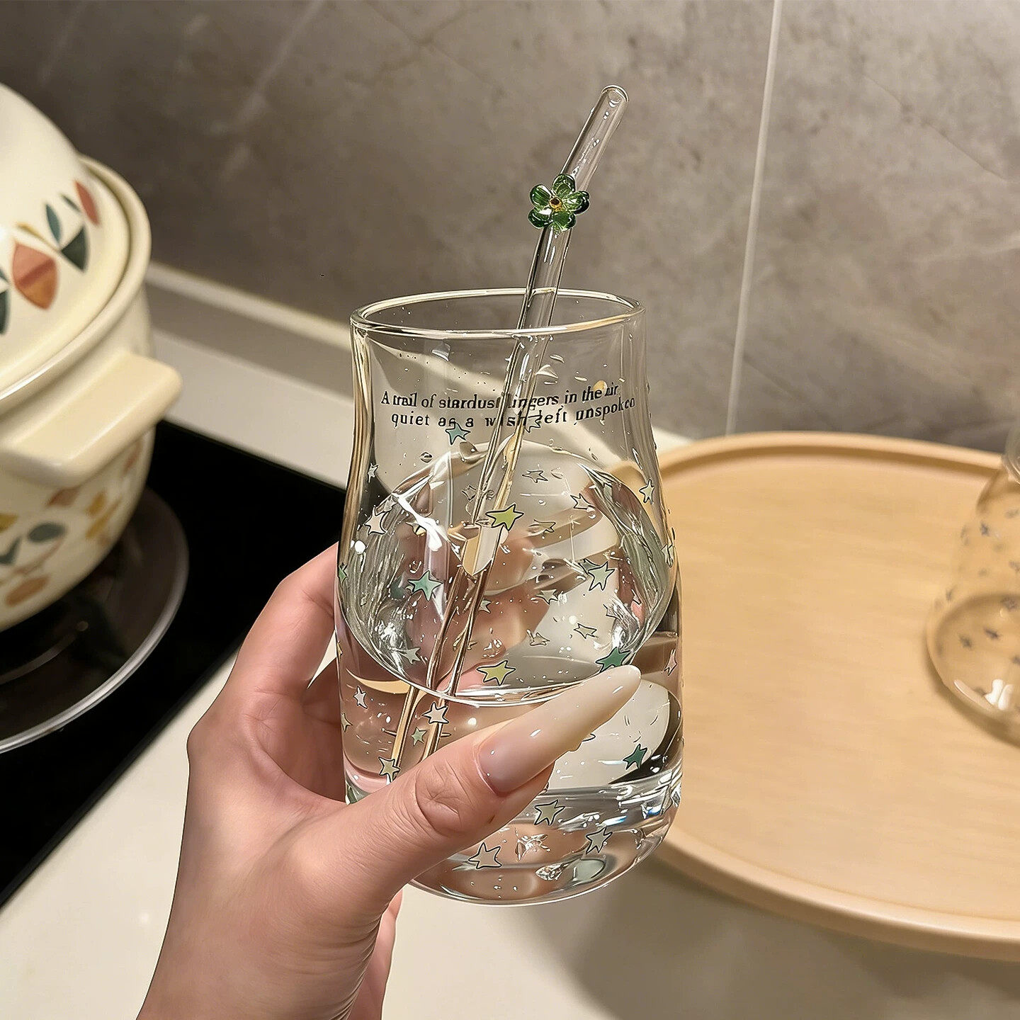 星星玻璃杯家用高硼硅水杯大容量吸管杯透明食品级冷饮杯女高颜值